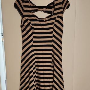 Black and Tan Fit and Flare Dress with Cap Sleeves and Sweetheart Neckline